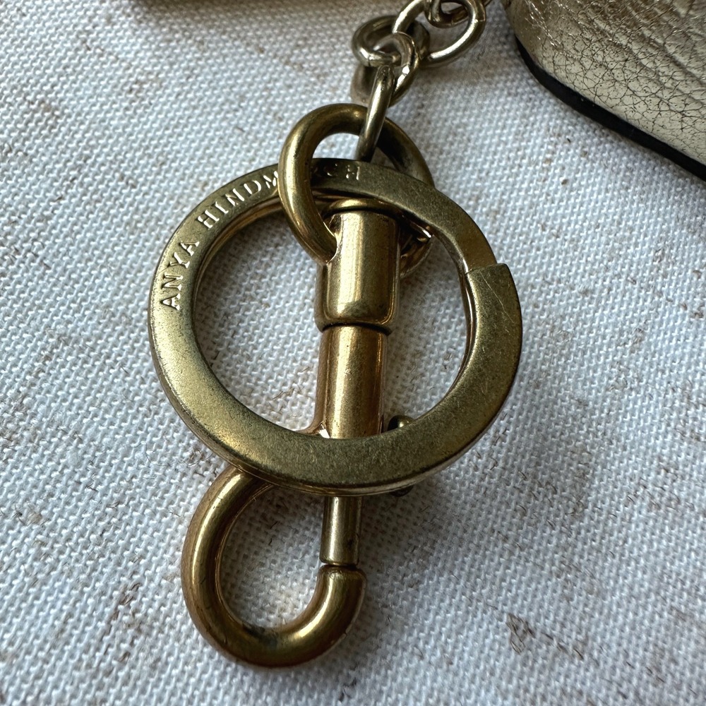 Anya Hindmarch Pizza Slice Wink Gold Leather Coin Purse Keychain Charm - Picture 6 of 8